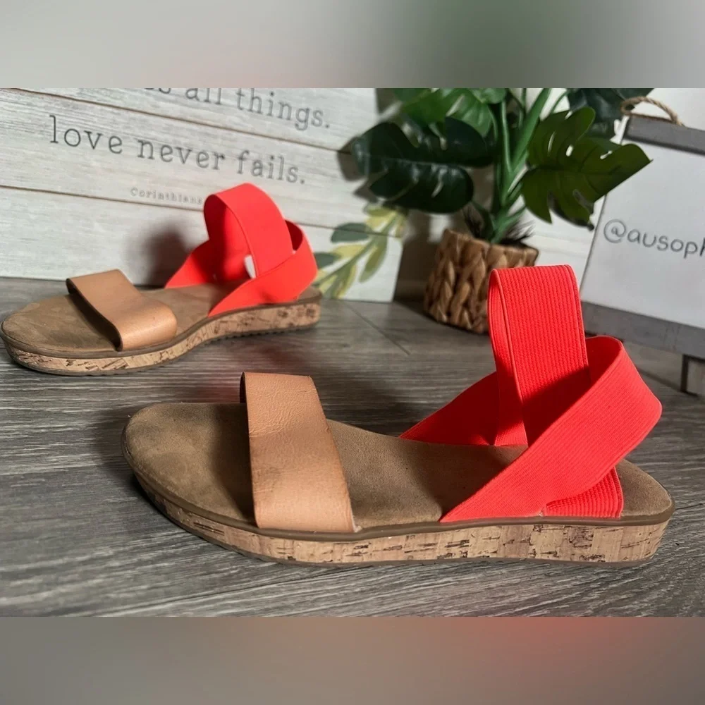 Cat & Jack Neon Orange & Tan Casual Kids’ Boho Sandals. Size 2